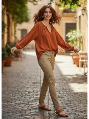 A New Day Top-Cinnamon Linen V-Neck Blouse-Size XXL-EUC